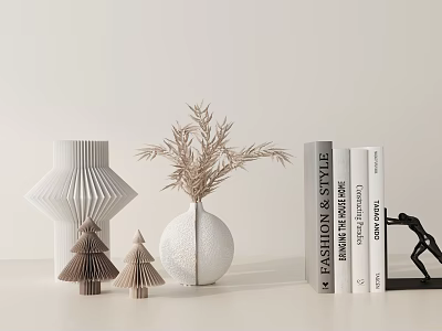Modern Decorative Ornament Set With Paper Fold Trees White Vase Dried Branches Books And Figurine 3d model