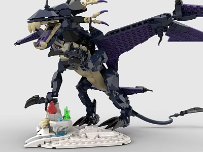 Blue And Purple Building Blocks Dragon Figure With Large Wings Sharp Claws And Small Decorations 3d model