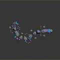 Gray Wooden Stone Objects Floating With Pink Blue Glowing Parts Fragments And Reflections