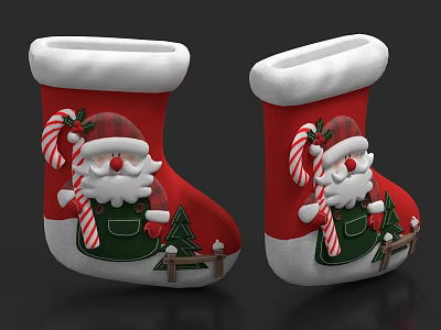 Christmas Stockings With Santa Claus Candy Cane And Christmas Tree Decorations 3d model