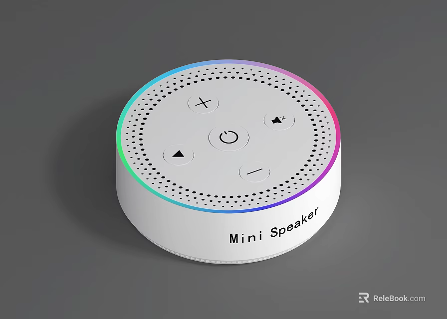 White Round Mini Speaker With Colorful Ring Light And Control Buttons 3d model 