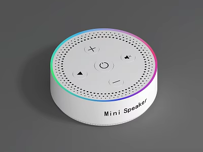 White Round Mini Speaker With Colorful Ring Light And Control Buttons 3d model