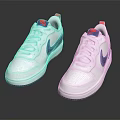White Sneakers With Blue Logo And Red Heel Design For Casual Style