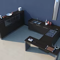 Modern Kitchen With Dark Wood Cabinets Sink Stove And Countertop