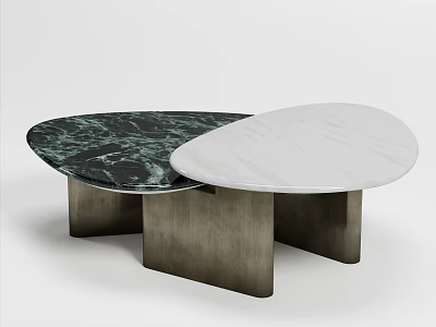 Modern Two Tone Coffee Table With Deep Green And White Marble Top And Metal Base 3d model