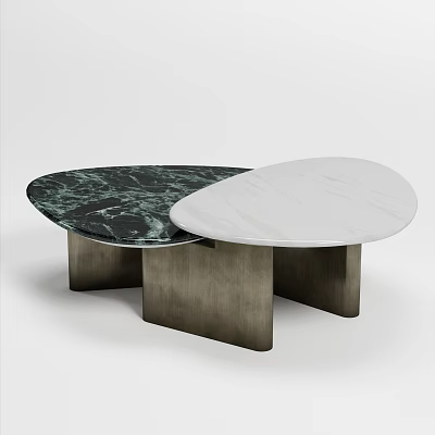 Modern Two Tone Coffee Table With Deep Green And White Marble Top And Metal Base 3d model