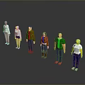 3D Characters With Various Poses And Colorful Outfits On Gray Surface