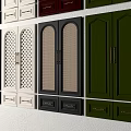 Various Colored Wardrobe Doors With Arched Glass And Grid Design Patterns