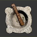 Rustic Traditional Decorative Ornament Set with Stone Mortar and Wooden Pestle Home Decor Accent