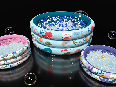 Colorful Inflatable Pools With Ocean Animal Patterns And Bubbles For Kids 3d model