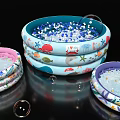 Colorful Inflatable Pools With Ocean Animal Patterns And Bubbles For Kids