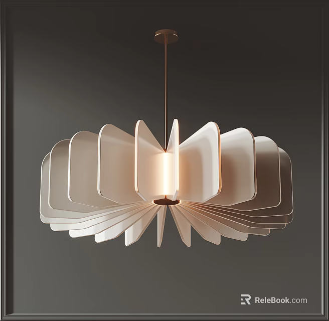 Modern Petal Shaped Chandelier With White Shade And Metal Frame For Interior Lighting 3d model 