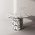 Modern Round Marble Dining Table With Black And White Pattern And Metal Accent Legs 3d model