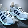 Stylish Gray Blue Striped Sports Shoes With White Laces And Comfortable Sole