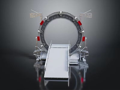 Futuristic Circular Metal Structure With Red Accents And White Platform Design 3d model