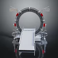 Futuristic Circular Metal Structure With Red Accents And White Platform Design 3d model