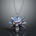 Silver Wolf Head Sculpture Pendant With Red Eyes And Star Shaped Decoration On Chain