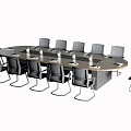 Modern Oval Conference Table With Multiple Black Office Chairs And Document Placemats 3d model