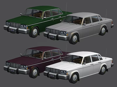 Green Silver Maroon White Classic Sedans With Vintage Design And Collection 3d model