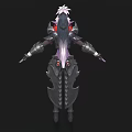 Woman In Silver Armor Standing With Outstretched Arms Purple Body And Red Accents