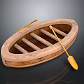 Vintage Wooden Boat With Yellow Oars And Slatted Seat Structure Design