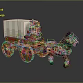 Stylized Wooden Cart With Canvas Cover Detailed Wheels Pulled By Decorated Horse And Driver