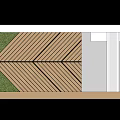 Wooden Accent Wall With Herringbone Pattern Green Plant Decor And White Strips