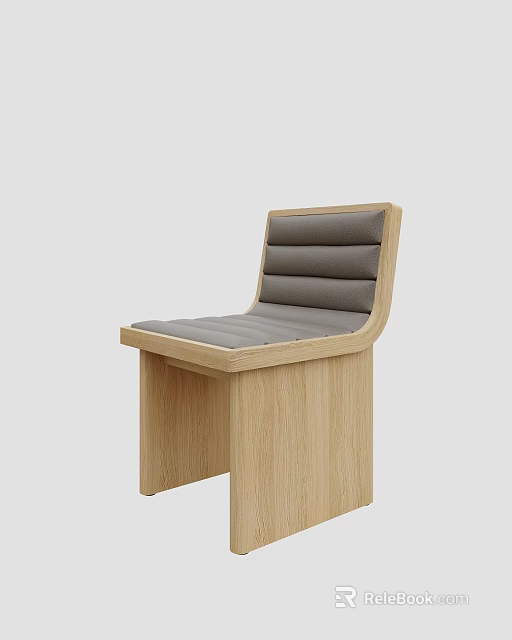 Modern Wooden Frame Leisure Chair With Gray Padded Seat And Backrest 3d model 