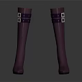 Purple Knee High Boots with Straps and Square Buckles Mid Heel Design