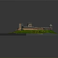 Architectural Model Of Historic Castle With Towers Enclosing Walls Green Lawns And Central Courtyard