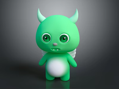 Cute Green Horned Winged Game Movie Character With Big Eyes And White Belly 3d model