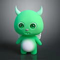 Cute Green Horned Winged Game Movie Character With Big Eyes And White Belly
