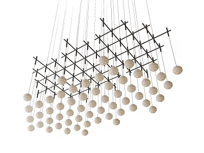 Modern Geometric Chandelier With Crossed Line Frame And Hanging Spherical Decorations 3d model