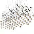 Modern Geometric Chandelier With Crossed Line Frame And Hanging Spherical Decorations