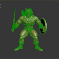 Golden Muscular Warrior Statue Holding Sword And Shield On Black Background