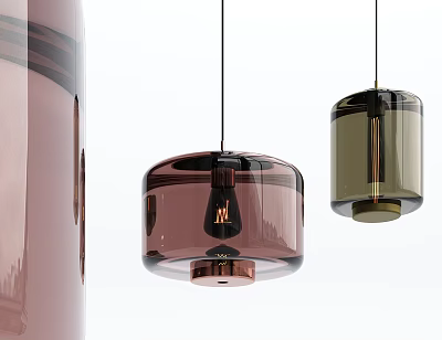 Modern Glass Pendant Lights With Copper Base And Transparent Shades In Two Tones 3d model