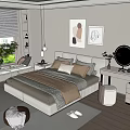 Modern Minimalist Bedroom With Bed Window Plant Dresser And Mirror Rug Slippers
