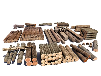 Stacked And Scattered Wooden Logs And Firewood Pieces In Various Sizes And Shapes 3d model