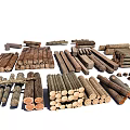 Stacked And Scattered Wooden Logs And Firewood Pieces In Various Sizes And Shapes