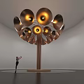 Tree Like Art Installation With Golden Horn Shaped Elements Yellow Lights And Circular Base 3d model