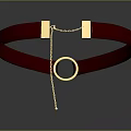 Elegant Decorative Ornament Set With Red Velvet Base Golden Accents Chain And Ring