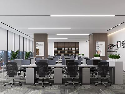 Bright Modern Public Office Space Interior With Desks Office Chairs And Floor to Ceiling Windows 3d model