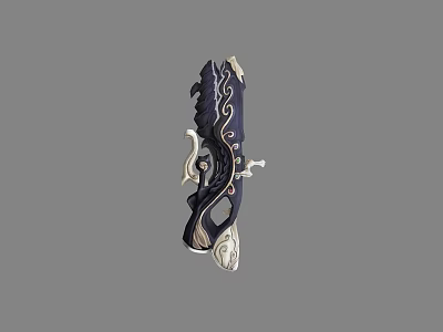 Ornate Black Silver Dagger with Intricate Curved Blade and Decorative Guard Design 3d model