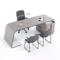Modern Office Desk Interior With Wooden Surface Desk Lamp And Chairs