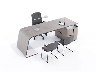 Modern Office Desk Interior With Wooden Surface Desk Lamp And Chairs 3d model