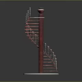 Red Metal Spiral Staircase Model With Circular Silver Base And Decorative Design