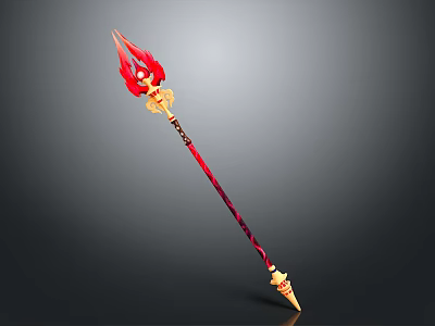 Red And Golden Spear With Flame Shaped Head And Intricate Shaft Design 3d model