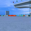Road Infrastructure Bridge Under Construction With Construction Area Green Grass Blue Sky and Colorful Flags
