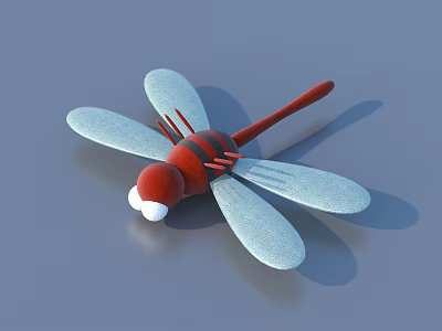 Red Body Blue Wings Decorative Dragonfly Toy With White Eyes On Gray Surface 3d model