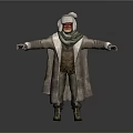 3D Character Wearing Winter Coat Green Scarf And Red Face Mask With Outstretched Arms